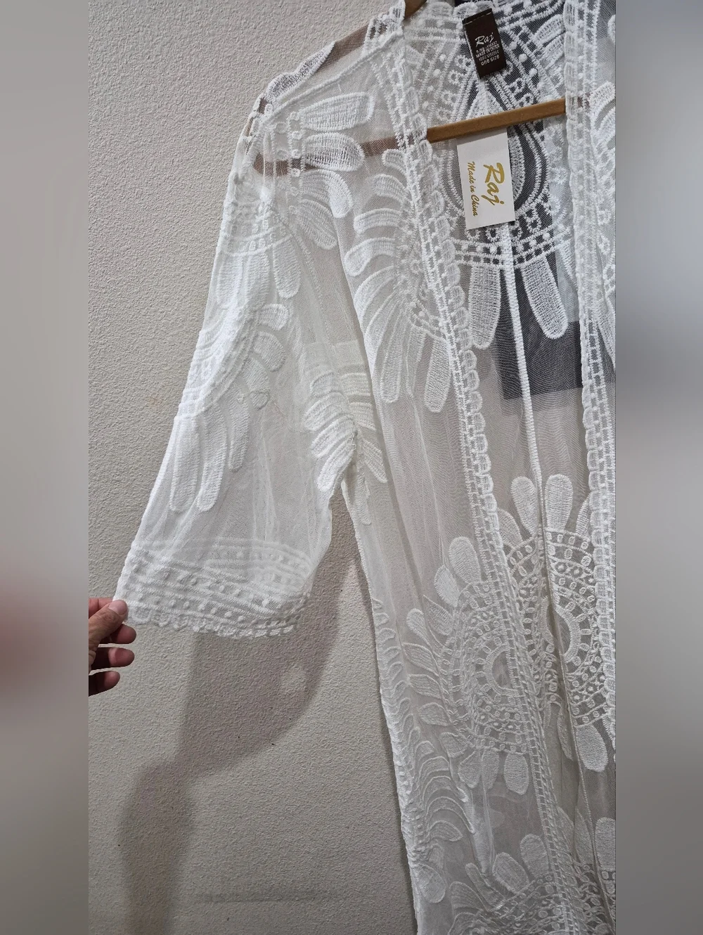 Raj White Lace Kimono Duster Sheer Boho Cover Up One Size NWT - Picture 5 of 7